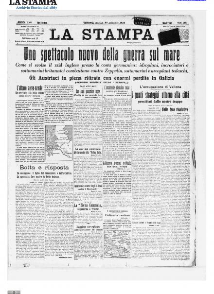 La prima pagina de La Stampa del 29 dicembre 1914