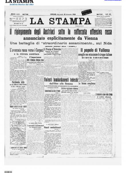 La prima pagina de La Stampa del 30 dicembre 1914