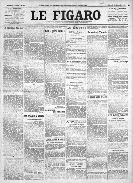 La prima pagina di Le Figaro del 30 dicembre 1914