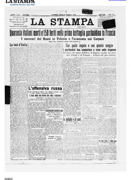 La prima pagina de La Stampa del 31 dicembre 1914