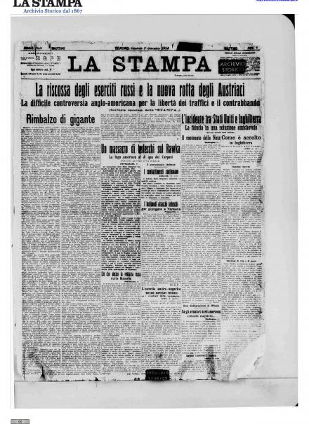 La prima pagina de La Stampa dell'1 gennaio 1915