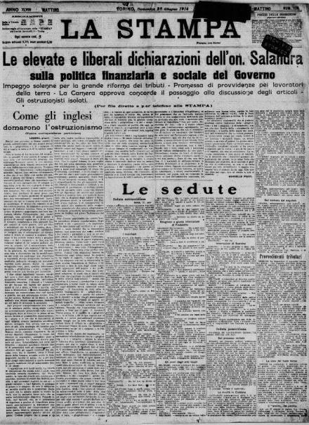 La prima pagina de La Stampa del 28 giugno 1914