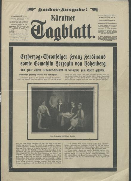 Prima pagina dell'edizione speciale di un giornale austriaco del 28 giugno 1914