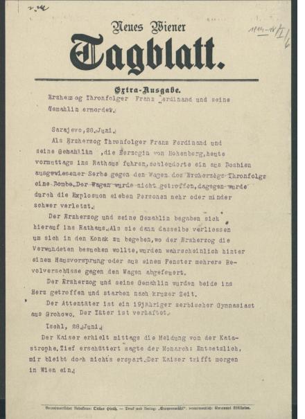 Edizione speciale di un giornale austriaco del 28 giugno 1914