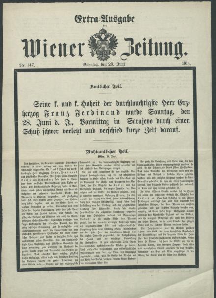 Edizione speciale di un giornale austriaco del 28 giugno 1914
