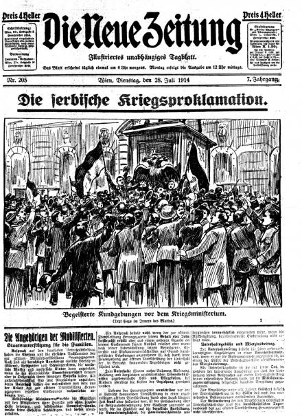 La prima pagina del Die neue Zeitung del 28 luglio 1914