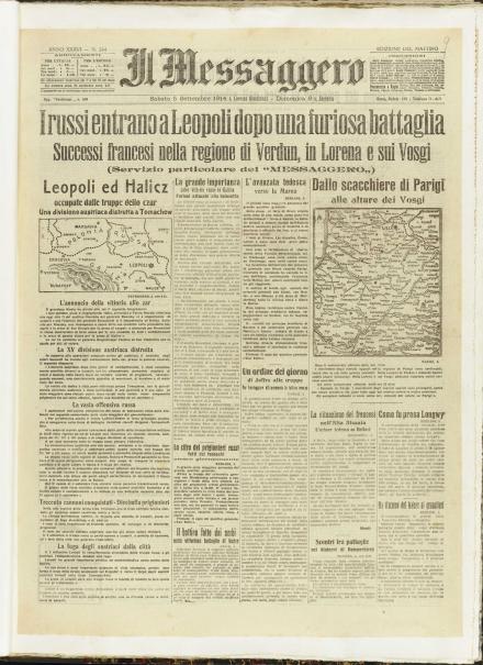 La prima pagina de Il Messaggero del 5 settembre 1914