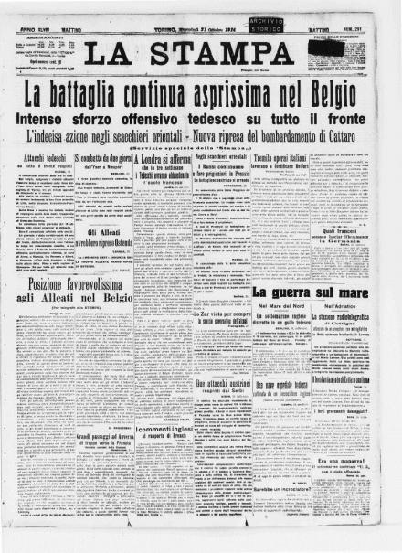 La prima pagina de La Stampa del 21 ottobre 1914