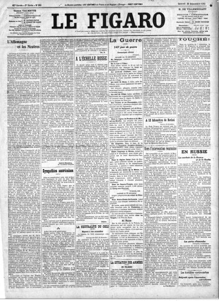 La prima pagina de Le Figaro del 26 dicembre 1914