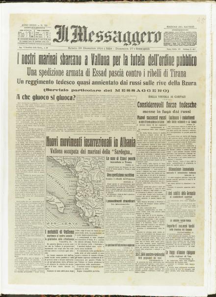 La prima pagina de Il Messaggero del 26 dicembre 1914
