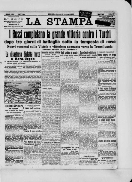 La prima pagina de La Stampa del 19 gennaio 1915