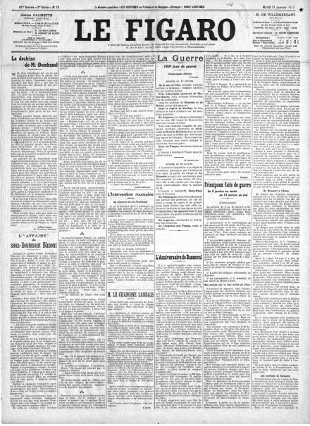 La prima pagina de Le Figaro del 19 gennaio 1915