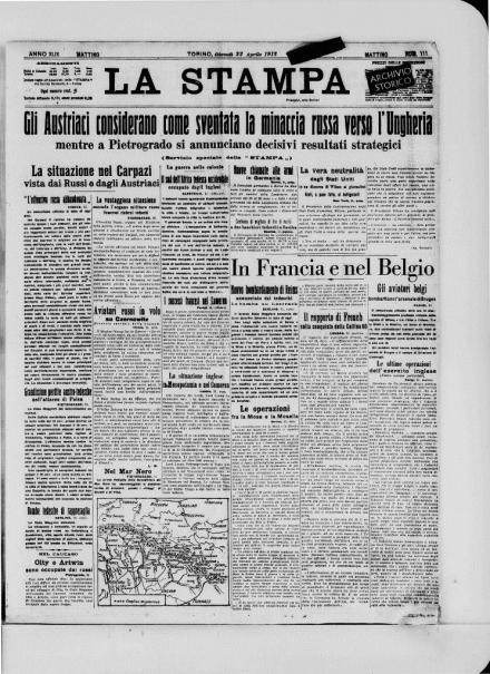 La prima pagina de La Stampa del 22 aprile 1915