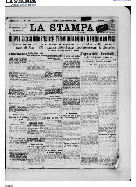 La prima pagina de La Stampa del 4 gennaio 1915