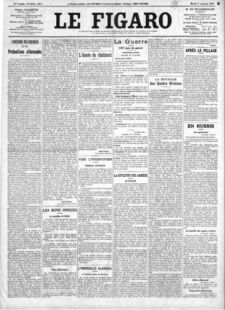 La prima pagina di Le Figaro del 5 gennaio 1915