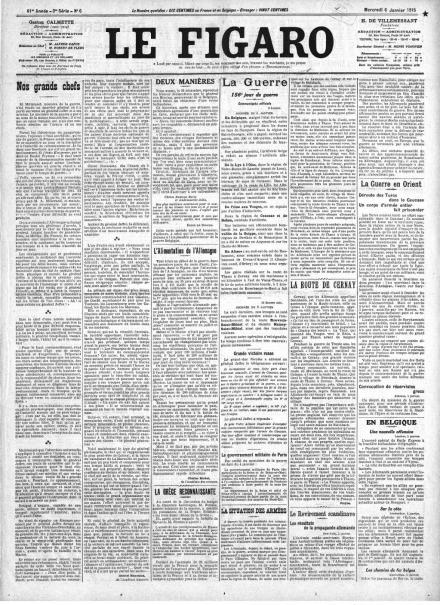 La prima pagina di Le Figaro del 6 gennaio 1915