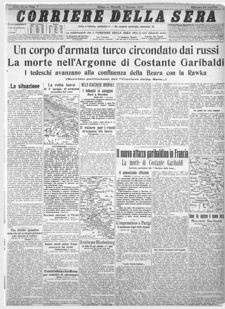 La prima pagina del Corriere della Sera del 7 gennaio 1915