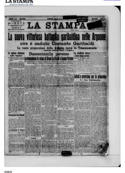 La prima pagina de La Stampa del 7 gennaio 1915