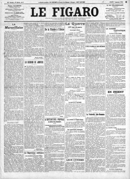 La prima pagina de Le Figaro del 7 gennaio 1915