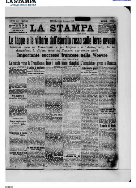 La prima pagina de La Stampa dell'8 gennaio 1915