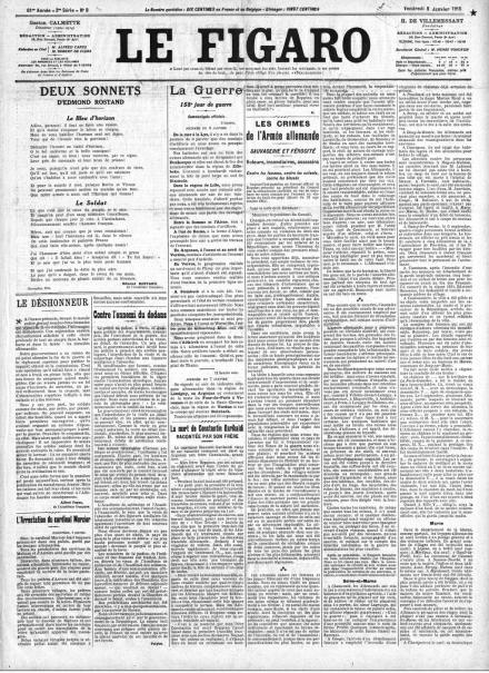 La prima pagina di Le Figaro dell'8 gennaio 1915