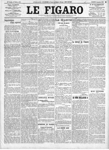La prima pagina di Le Figaro del 9 gennaio 1915