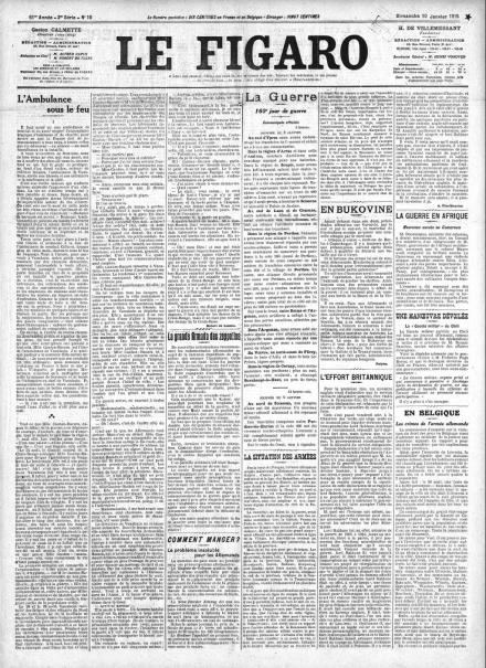 La prima pagina de Le Figaro del 10 gennaio 1915