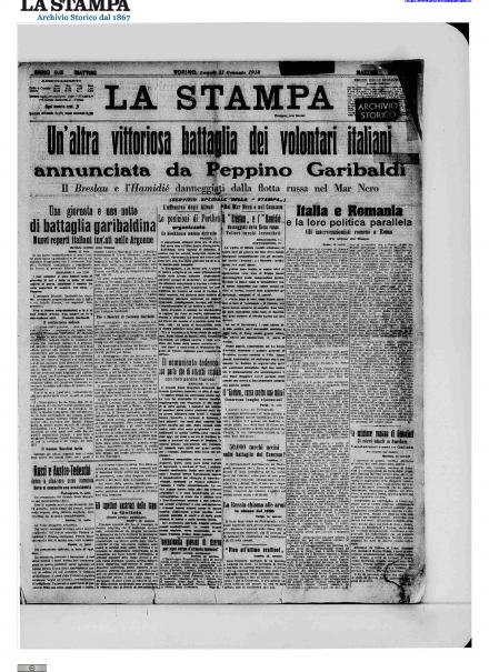 La prima pagina de La Stampa dell'11 gennaio 1915