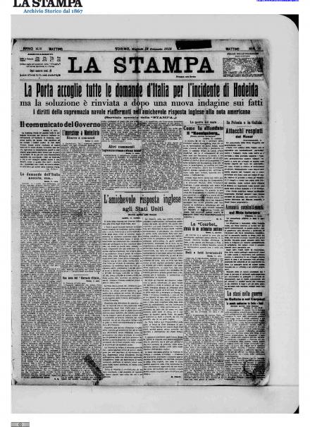 La prima pagina de La Stampa del 12 gennaio 1915