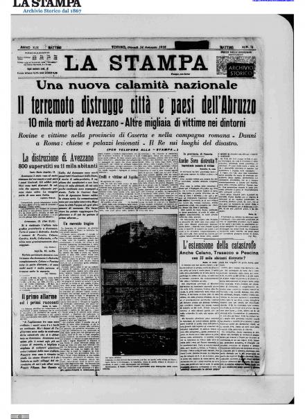 La prima pagina de La Stampa del 14 gennaio 1915