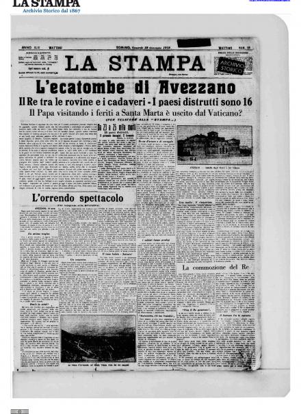La prima pagina de La Stampa del 15 gennaio 1915