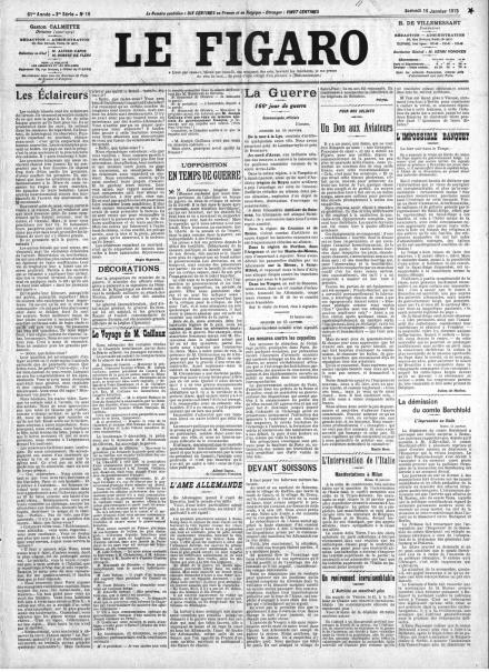 La prima pagina di Le Figaro del 16 gennaio 1915