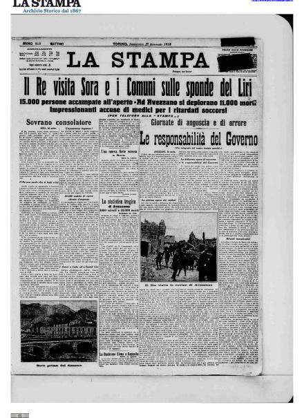 La prima pagina de La Stampa del 17 gennaio 1915