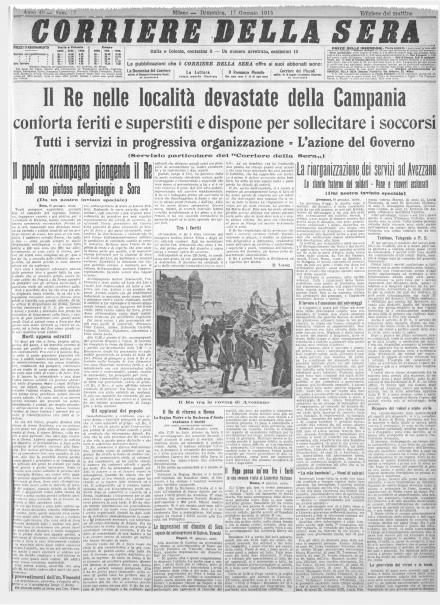 La prima pagina de Il Corriere della Sera del 17 gennaio 1915