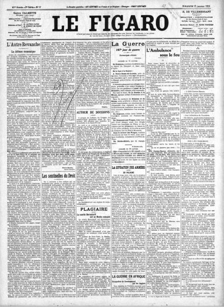 La prima pagina di Le Figaro del 17 gennaio 1915