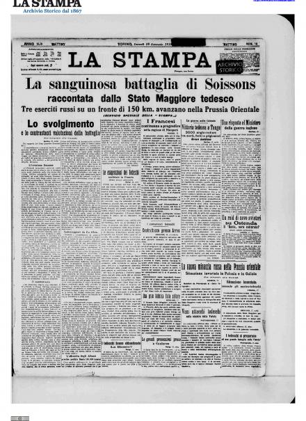 La prima pagina de La Stampa del 18 gennaio 1915