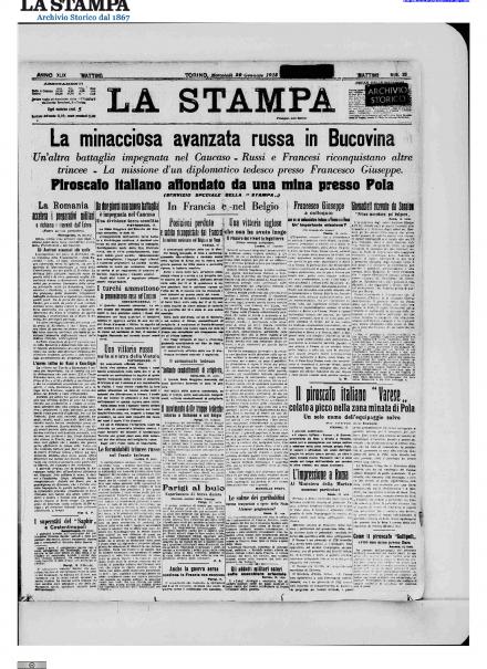 La prima pagina de La Stampa del 20 gennaio 1915