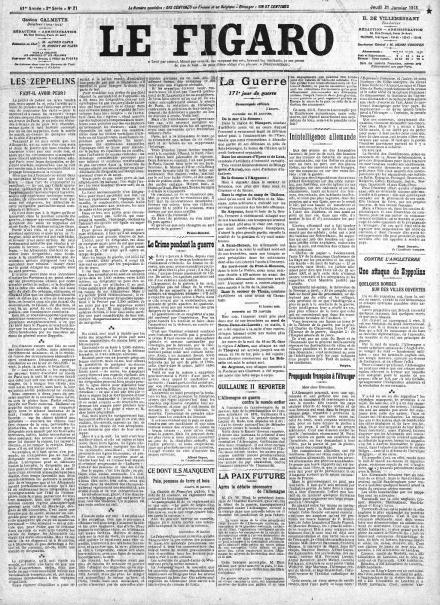 La prima pagina di Le Figaro del 21 gennaio 1915