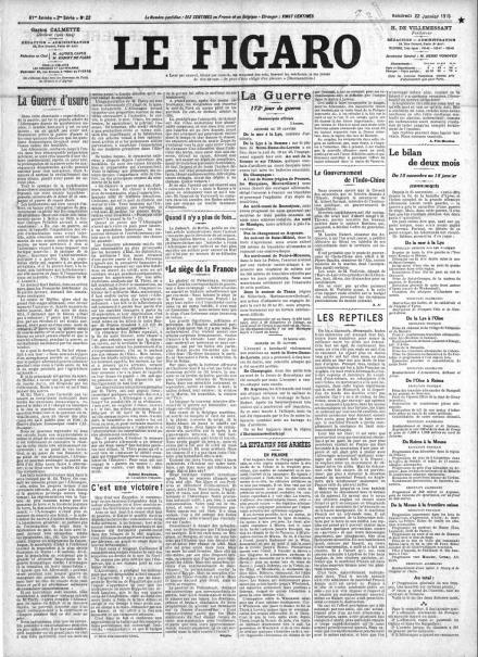 La prima pagina di Le Figaro del 22 gennaio 1915