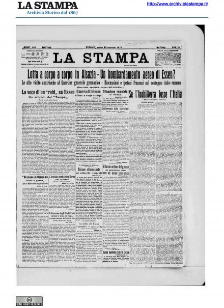 La prima pagina de La Stampa del 23 gennaio 1915