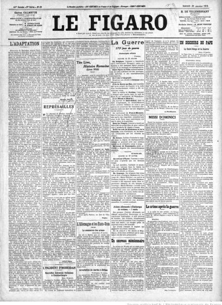 La prima pagina di Le Figaro del 23 gennaio 1915