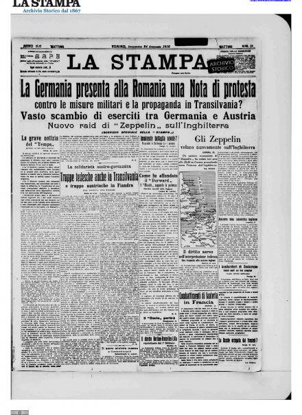La prima pagina de La Stampa del 24 gennaio 1915