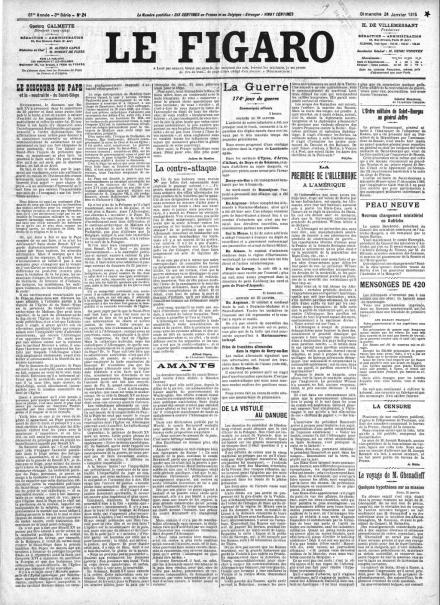 La prima pagina di Le Figaro del 24 gennaio 1915