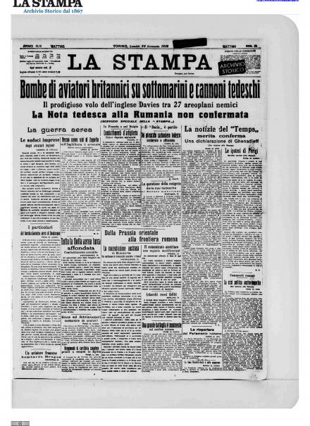 La prima pagina de La Stampa del 25 gennaio 1915