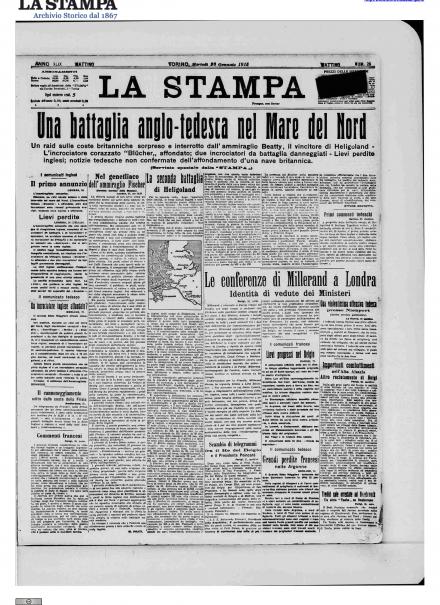La prima pagina de La Stampa del 26 gennaio 1915