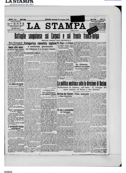 La prima pagina de La Stampa del 27 gennaio 1915