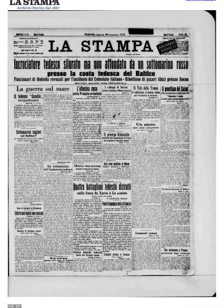 La prima pagina de La Stampa del 28 gennaio 1915