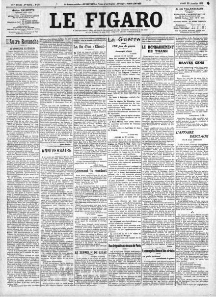La prima pagina di Le Figaro del 28 gennaio 1915