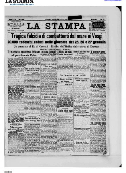 La prima pagina de La Stampa del 29 gennaio 1915