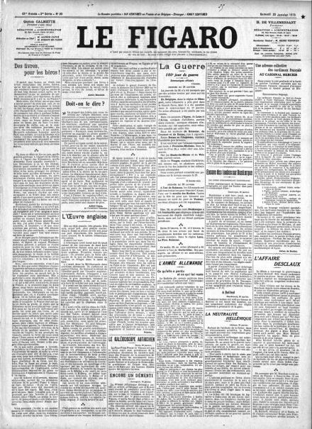 La prima pagina di Le Figaro del 30 gennaio 1915